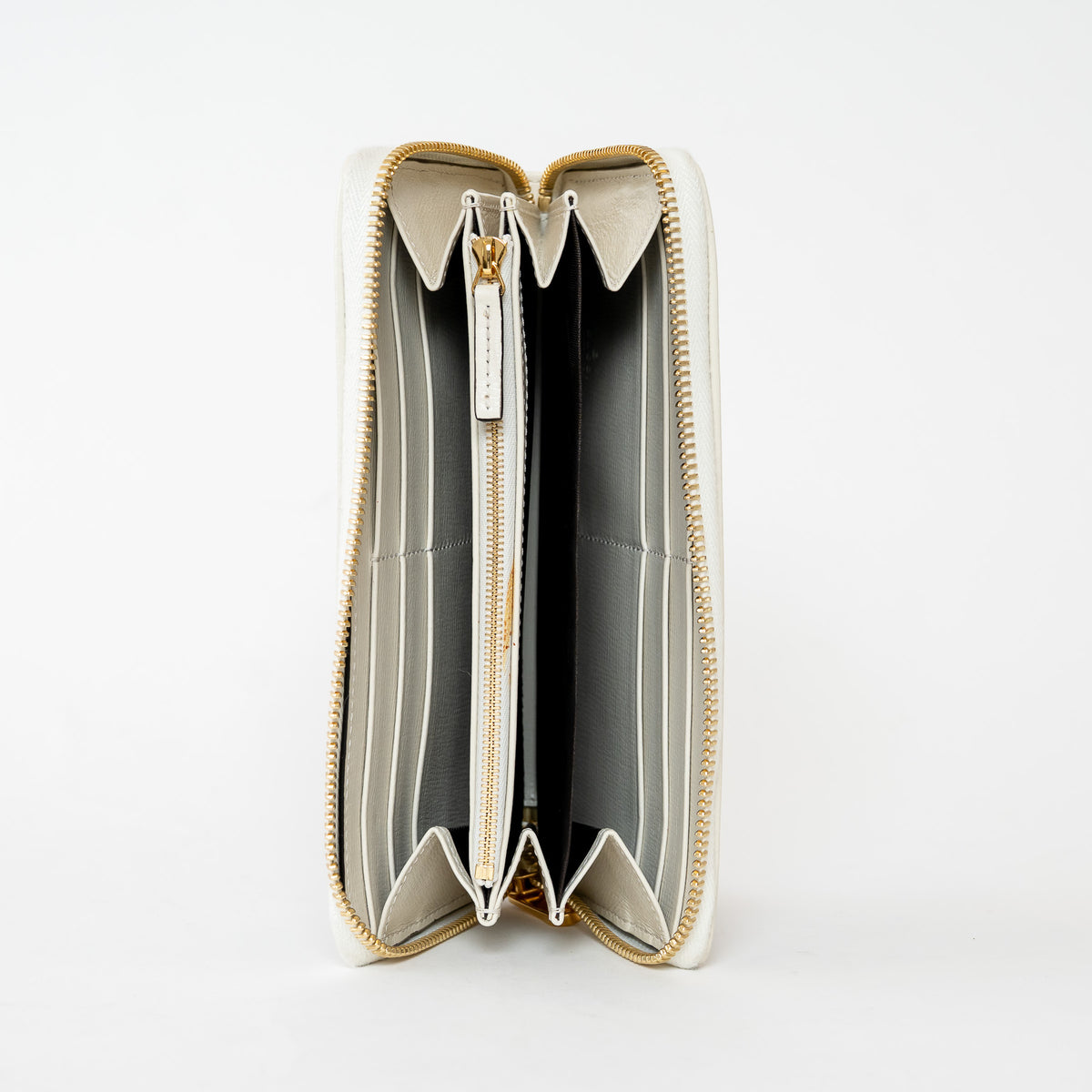 Gucci Beige and White GG Supreme Canvas Gold Horsebit Zip Around Continental Wallet