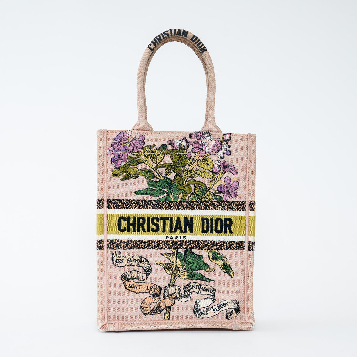 Dior Blush Pink Canvas 2020 Fleurs Bibliques Vertical Book Tote