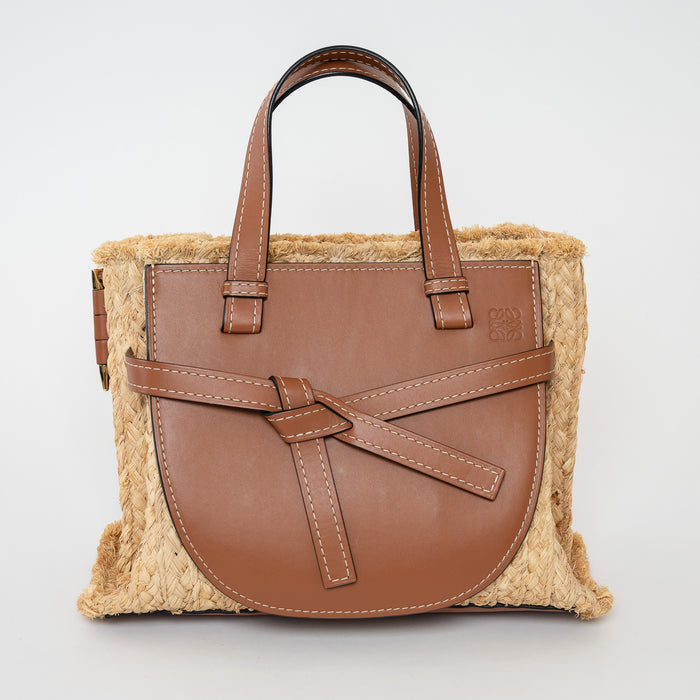 Loewe Raffia and Tan Calfskin Leather Gate Tote Bag