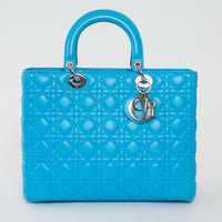 Dior Blue Cannage Lambskin Leather Large Lady Dior Handbag