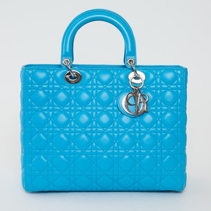 Dior Blue Cannage Lambskin Leather Large Lady Dior Handbag