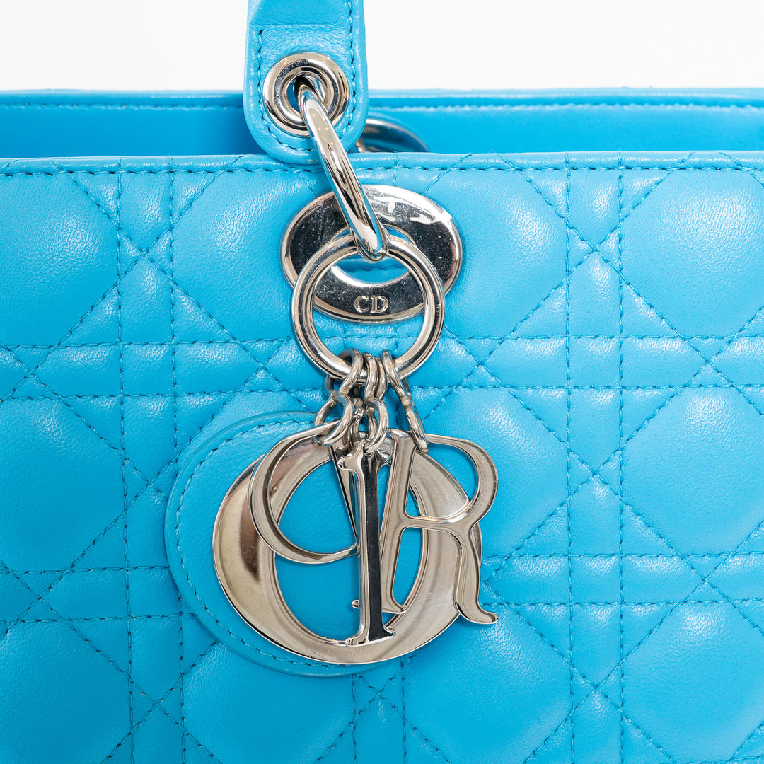 Dior Blue Cannage Lambskin Leather Large Lady Dior Handbag