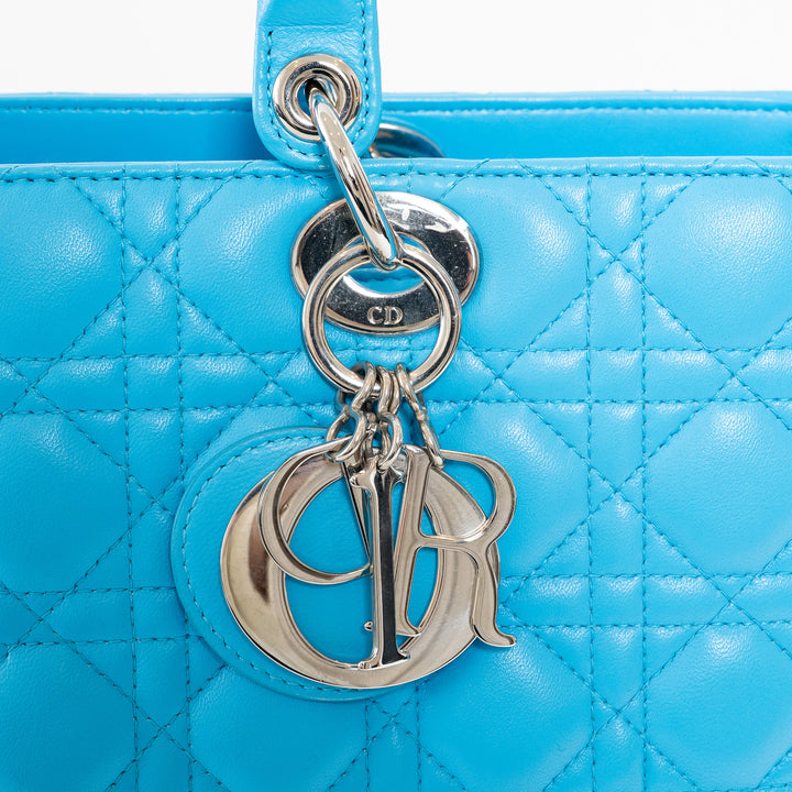 Dior Blue Cannage Lambskin Leather Large Lady Dior Handbag