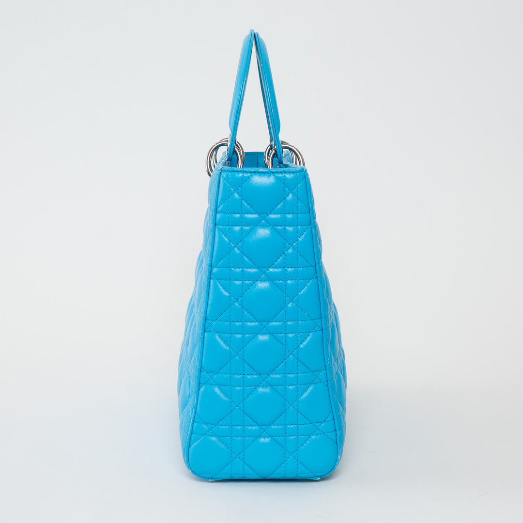 Dior Blue Cannage Lambskin Leather Large Lady Dior Handbag