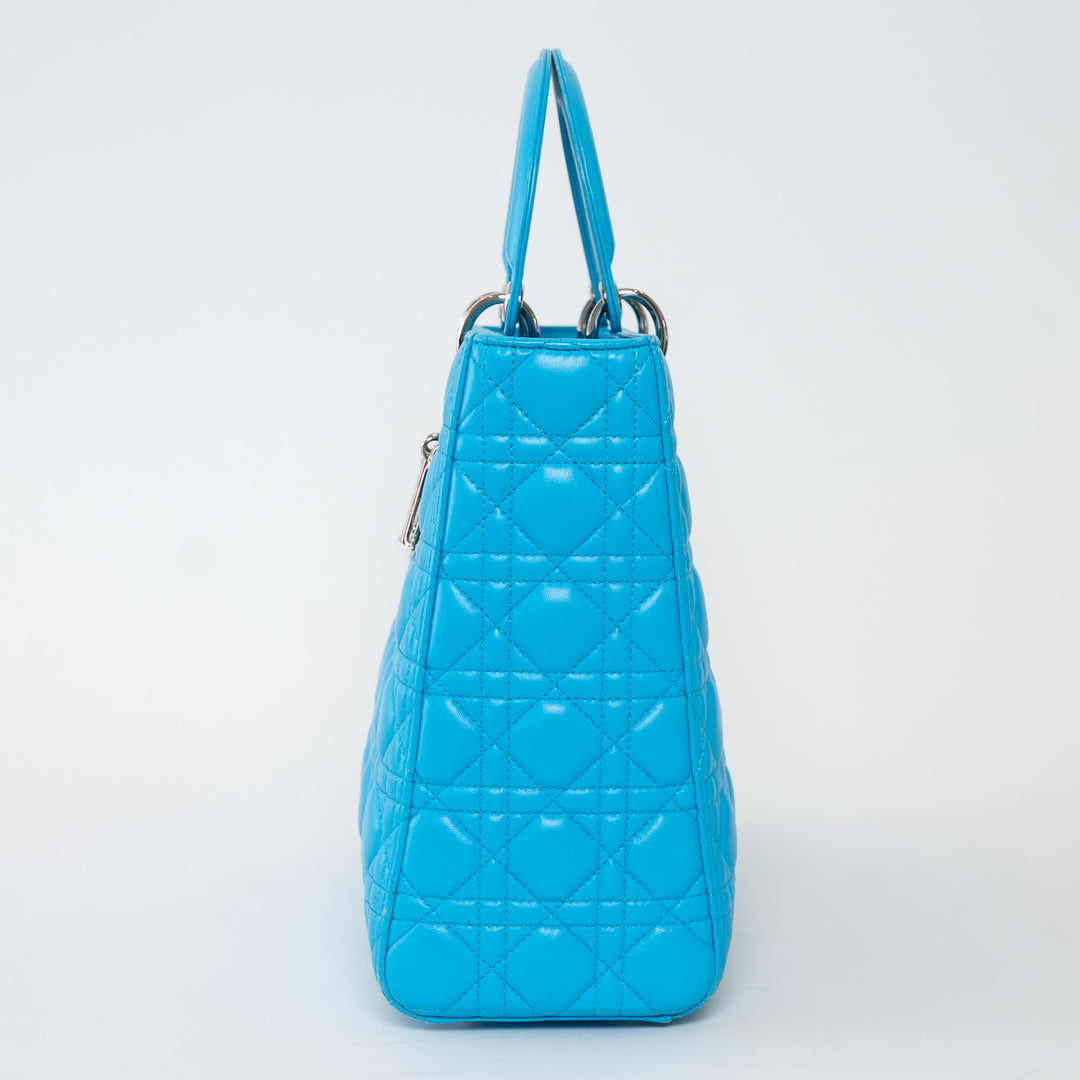 Dior Blue Cannage Lambskin Leather Large Lady Dior Handbag
