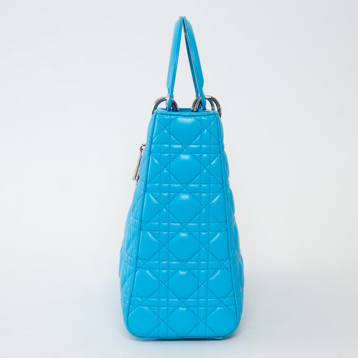 Dior Blue Cannage Lambskin Leather Large Lady Dior Handbag