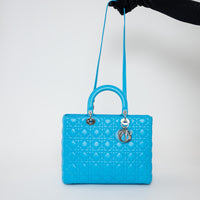 Dior Blue Cannage Lambskin Leather Large Lady Dior Handbag