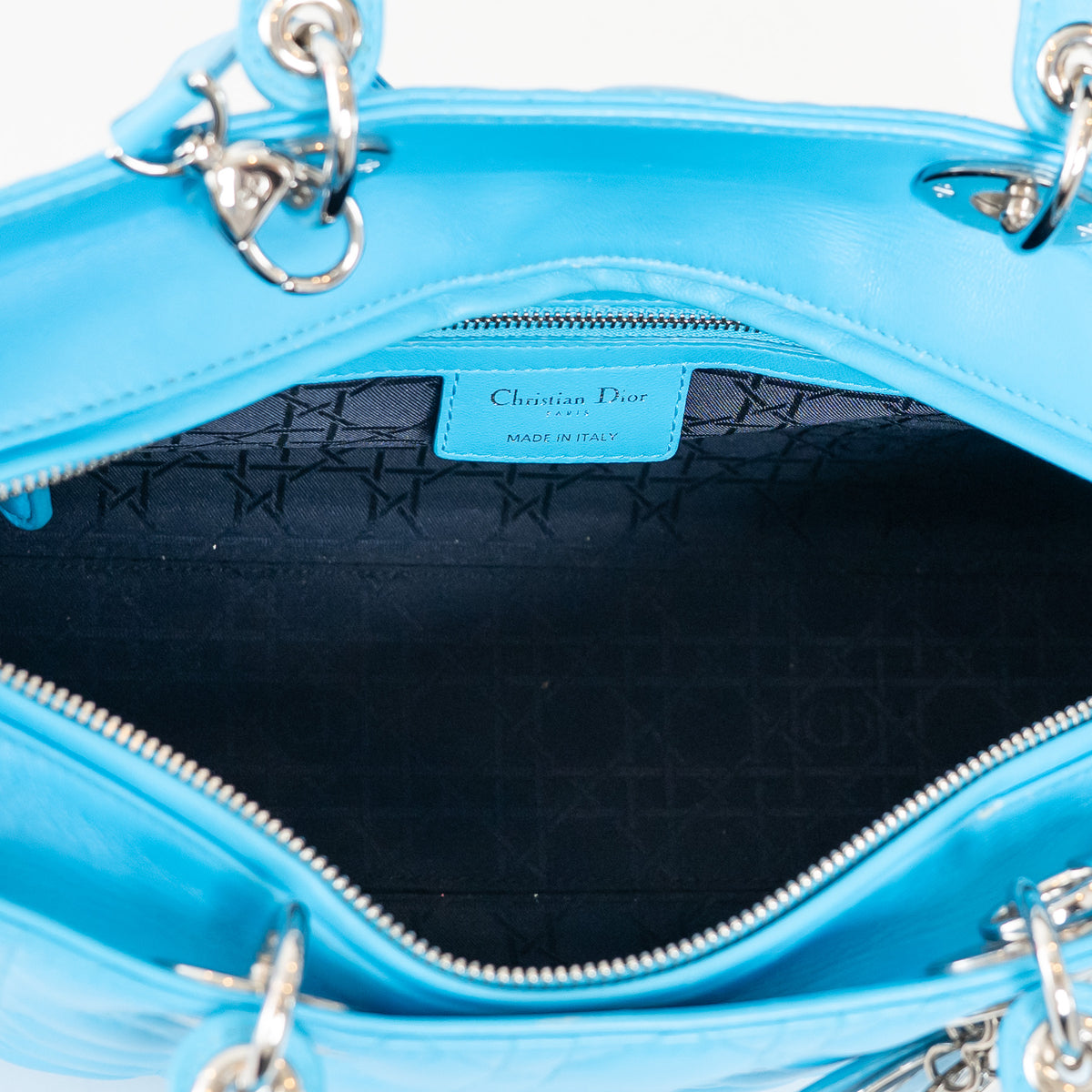 Dior Blue Cannage Lambskin Leather Large Lady Dior Handbag