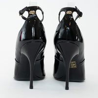 Gucci Black Patent Leather Peep Toe Ankle Strap Pumps Size 40.5C