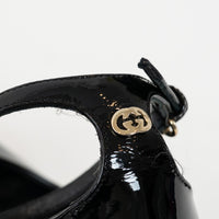 Gucci Black Patent Leather Peep Toe Ankle Strap Pumps Size 40.5C