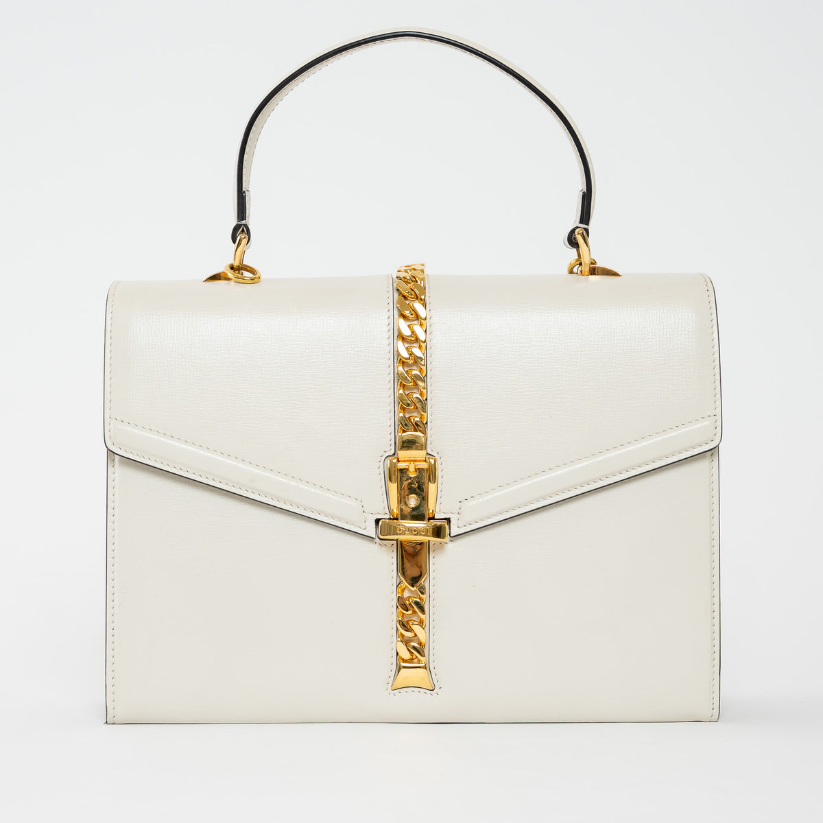 Gucci White Calfskin Leather Medium Sylvie 1969 Top Handle Bag