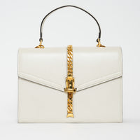 Gucci White Calfskin Leather Medium Sylvie 1969 Top Handle Bag