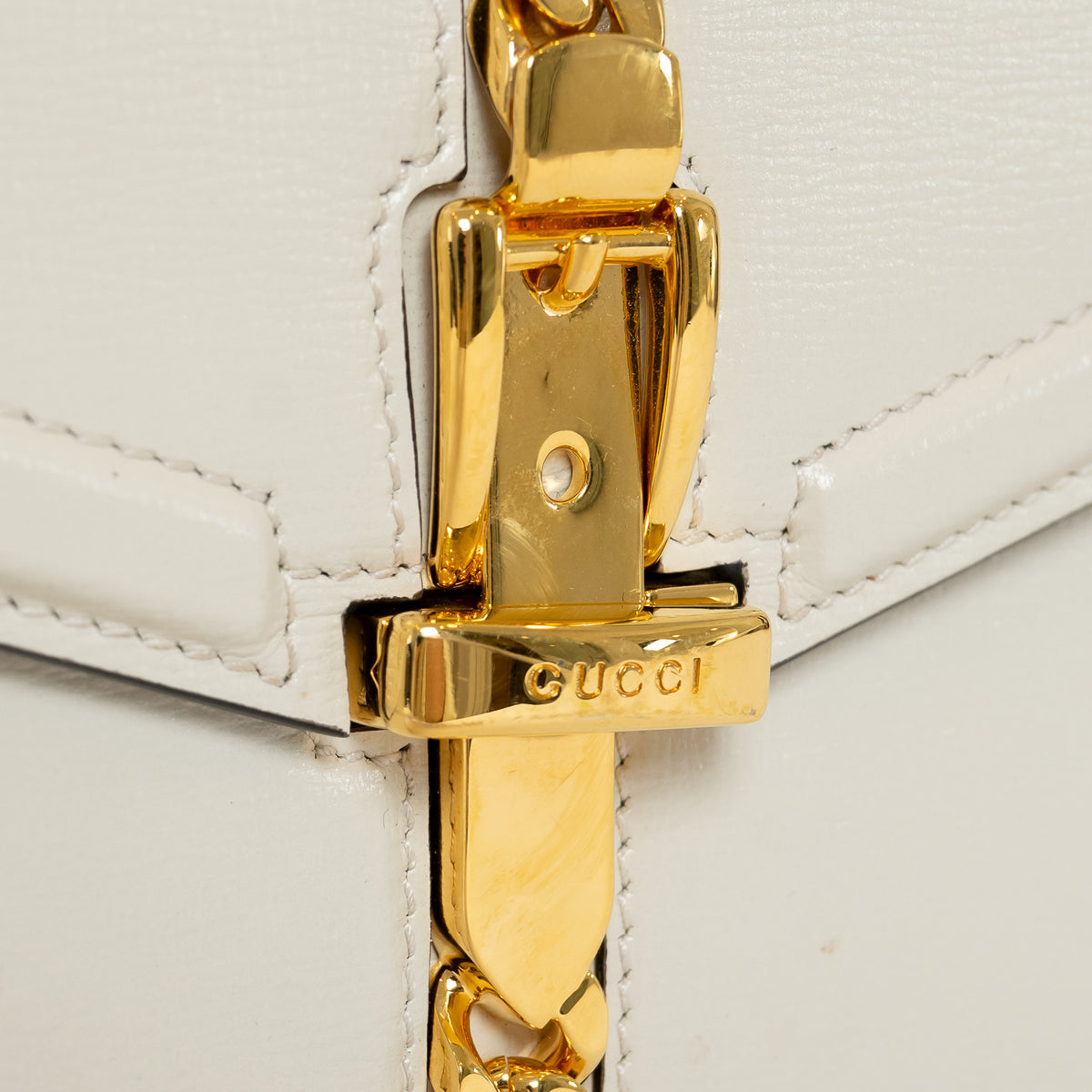 Gucci White Calfskin Leather Medium Sylvie 1969 Top Handle Bag