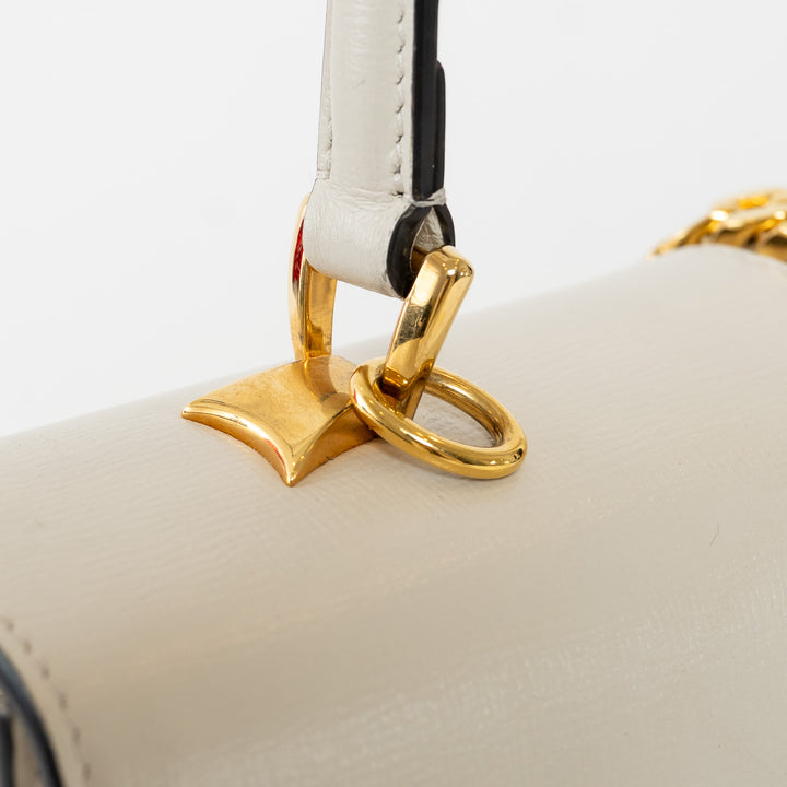 Gucci White Calfskin Leather Medium Sylvie 1969 Top Handle Bag