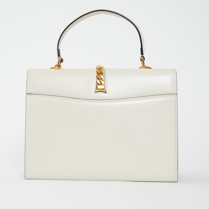 Gucci White Calfskin Leather Medium Sylvie 1969 Top Handle Bag