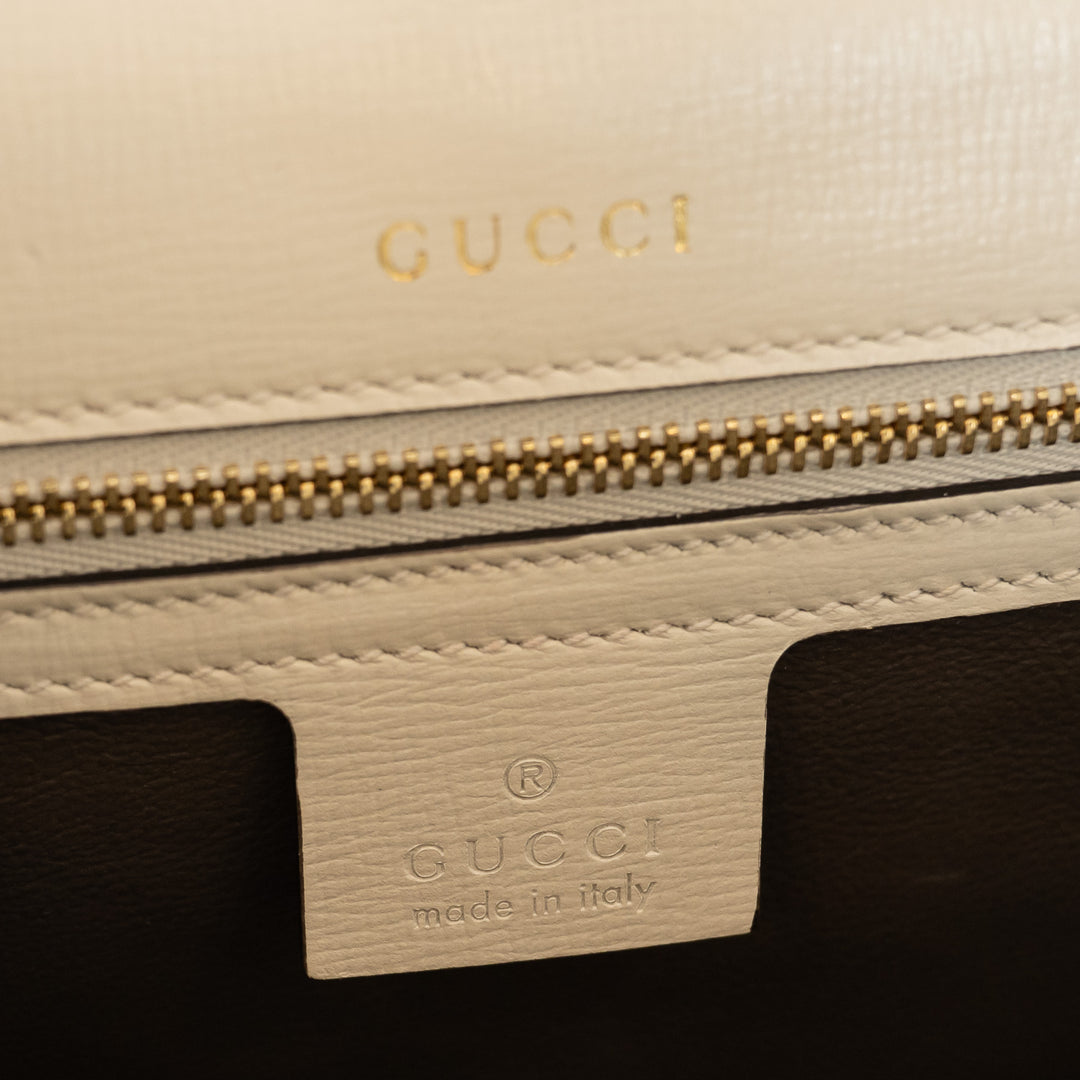 Gucci White Calfskin Leather Medium Sylvie 1969 Top Handle Bag