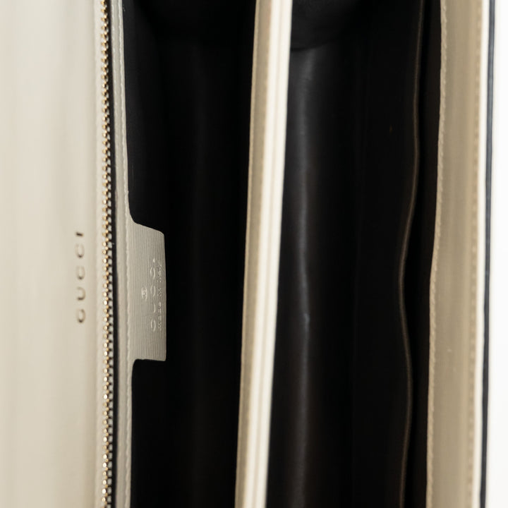 Gucci White Calfskin Leather Medium Sylvie 1969 Top Handle Bag