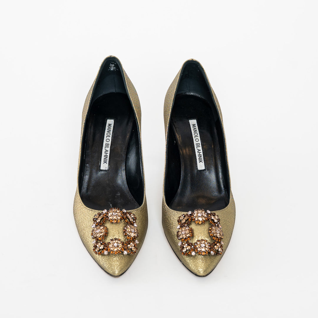 Manolo Blahnik Gold Lurex Hangisi Pumps Size 37.5