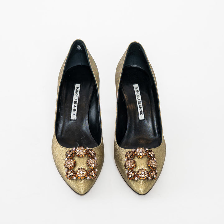 Manolo Blahnik Gold Lurex Hangisi Pumps Size 37.5