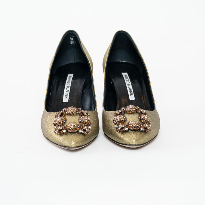 Manolo Blahnik Gold Lurex Hangisi Pumps Size 37.5