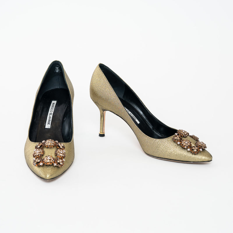 Manolo Blahnik Gold Lurex Hangisi Pumps Size 37.5