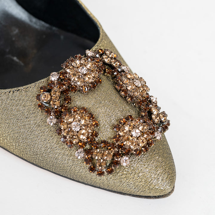 Manolo Blahnik Gold Lurex Hangisi Pumps Size 37.5