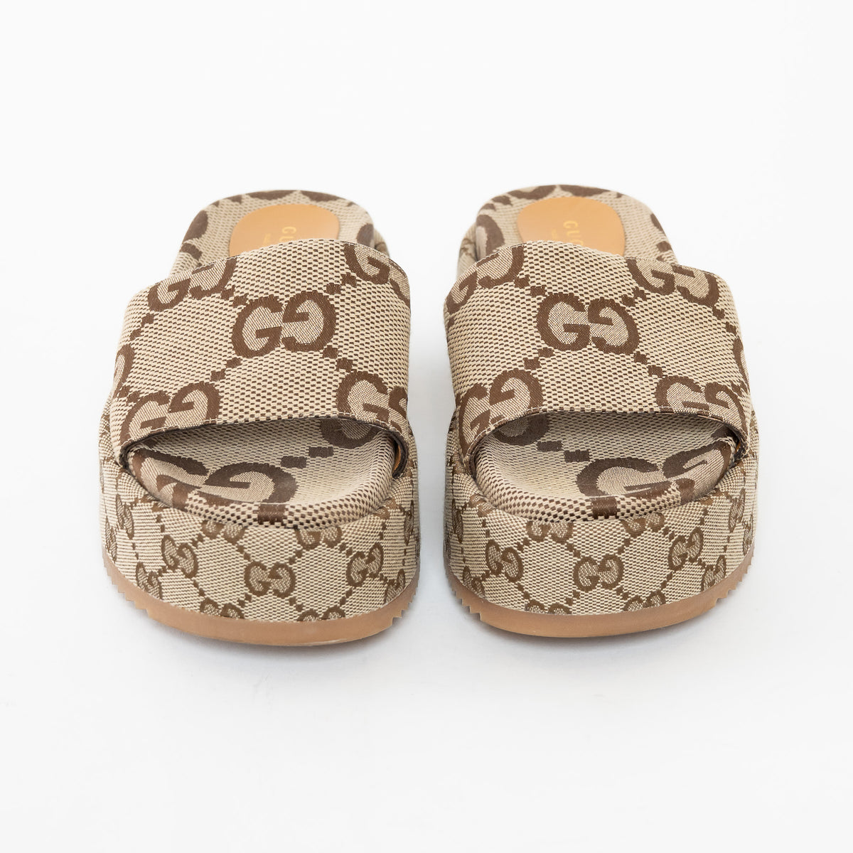 Gucci Beige Maxi GG Canvas Platform Slides Size 35.5