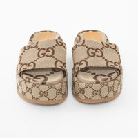 Gucci Beige Maxi GG Canvas Platform Slides Size 35.5