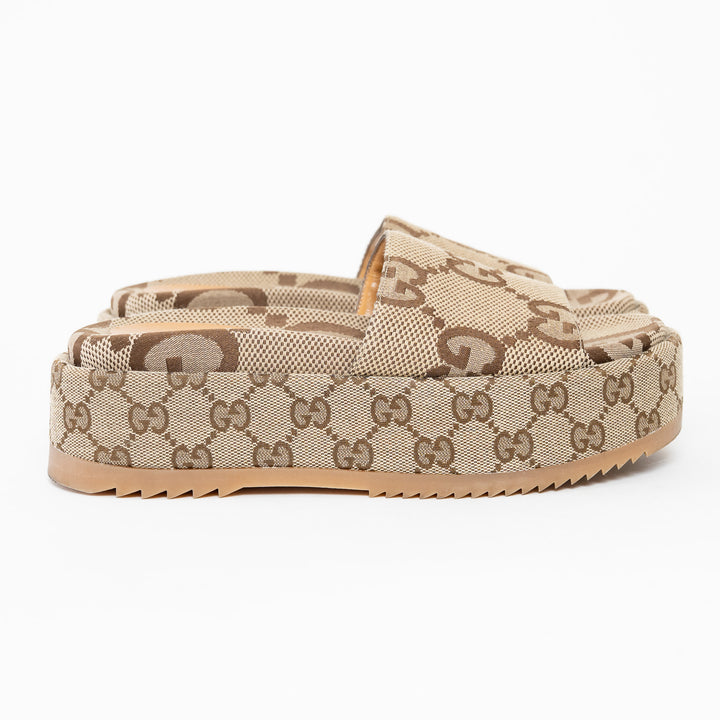 Gucci Beige Maxi GG Canvas Platform Slides Size 40.5