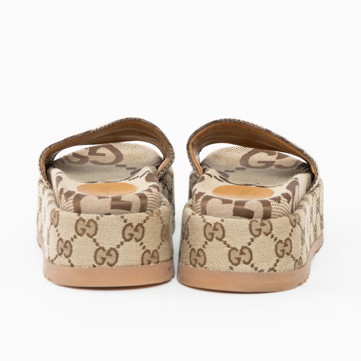 Gucci Beige Maxi GG Canvas Platform Slides Size 40.5