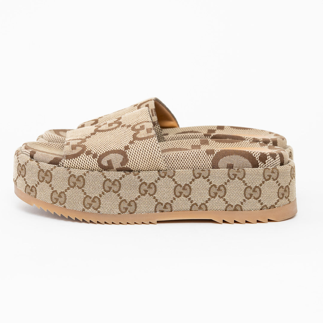 Gucci Beige Maxi GG Canvas Platform Slides Size 40.5
