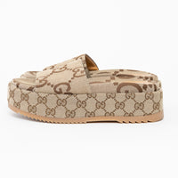 Gucci Beige Maxi GG Canvas Platform Slides Size 35.5