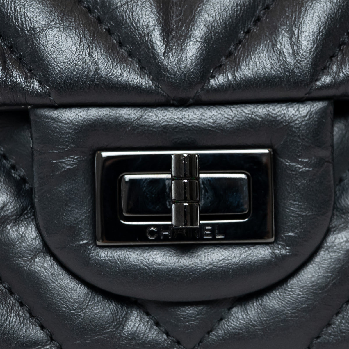 Pre-Loved Chanel™ Black Aged Lambskin Chevron Medium 2.55 Double Flap Bag