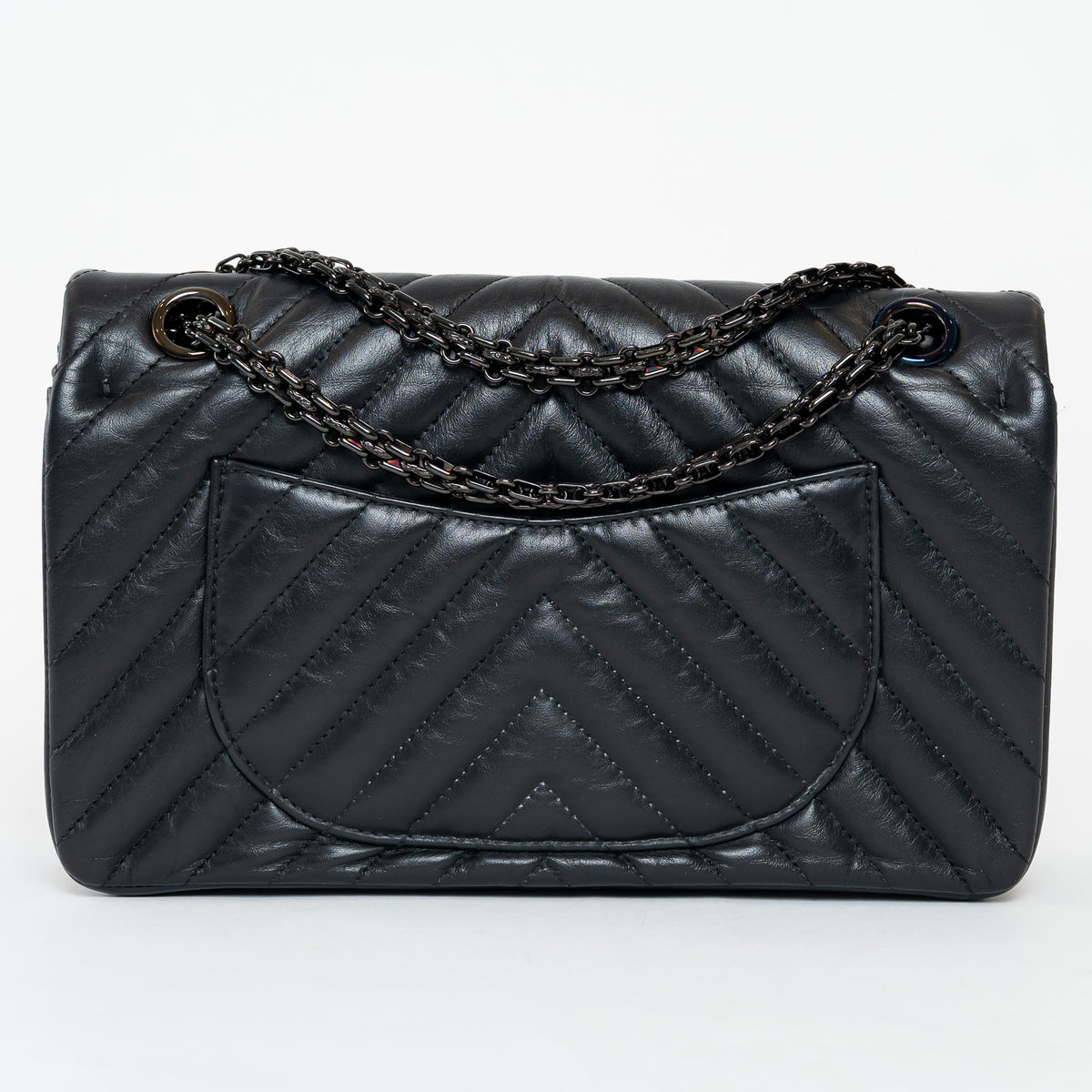 Pre-Loved Chanel™ Black Aged Lambskin Chevron Medium 2.55 Double Flap Bag