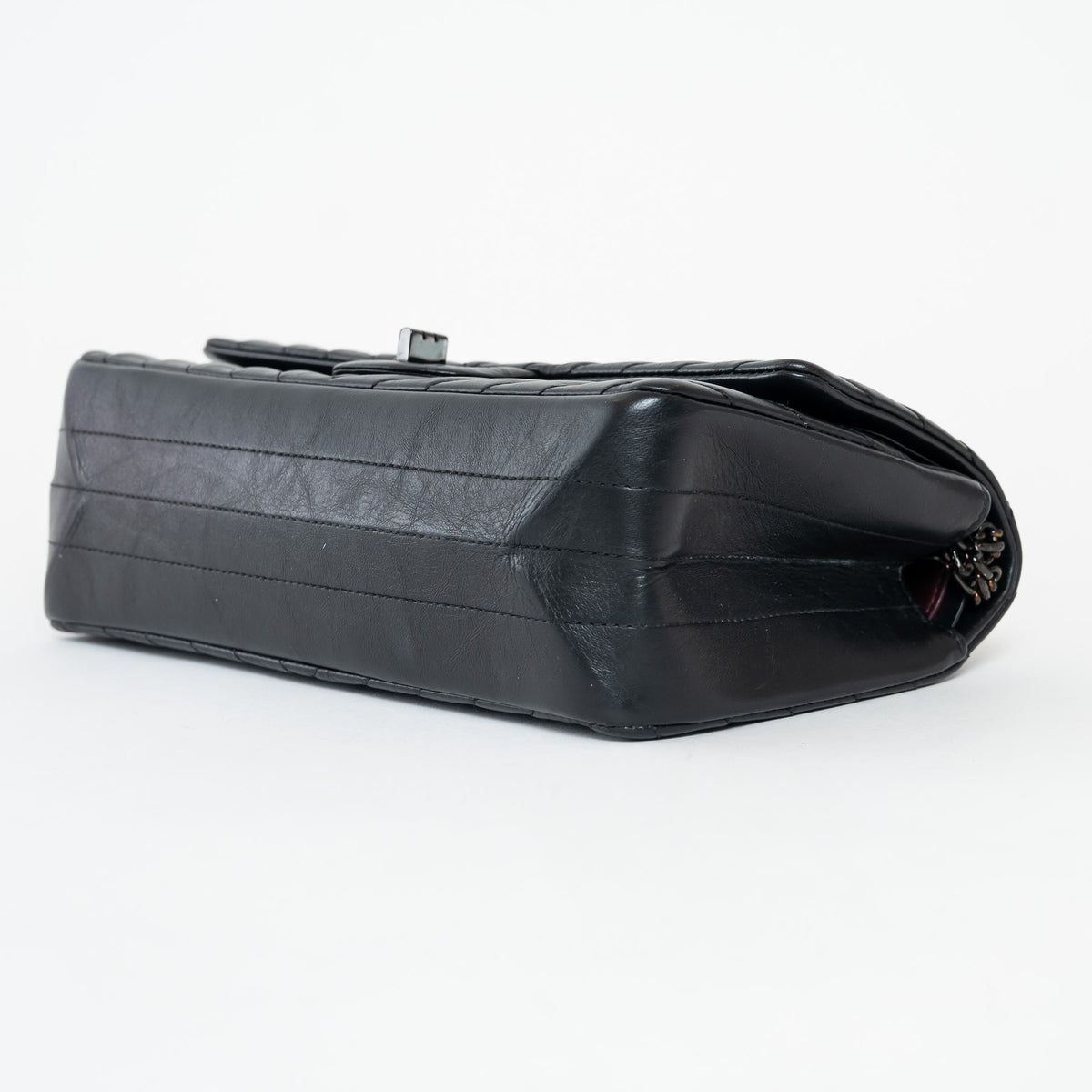 Pre-Loved Chanel™ Black Aged Lambskin Chevron Medium 2.55 Double Flap Bag