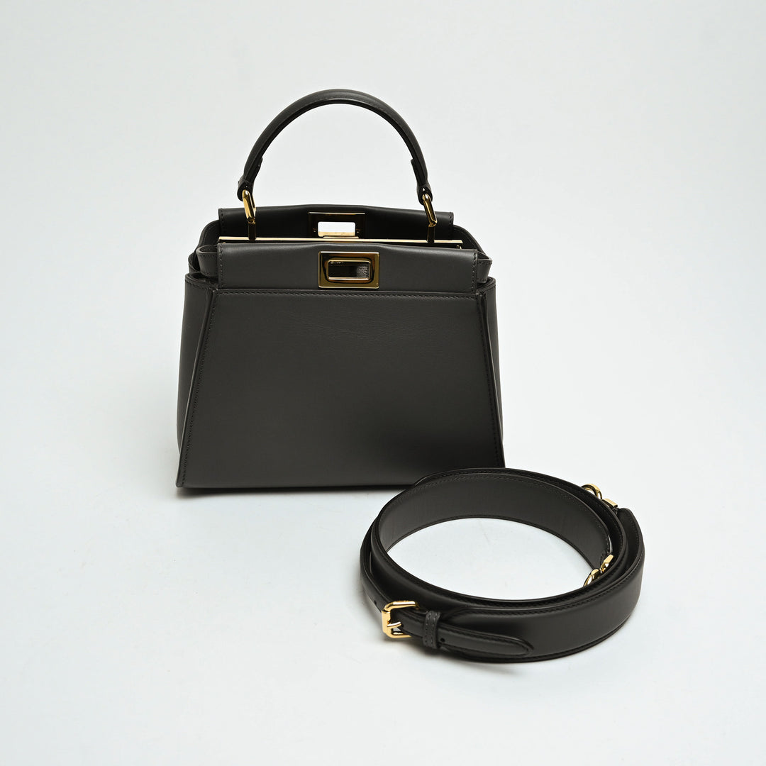 Fendi Grey Nappa Leather Mini Peekaboo Handbag