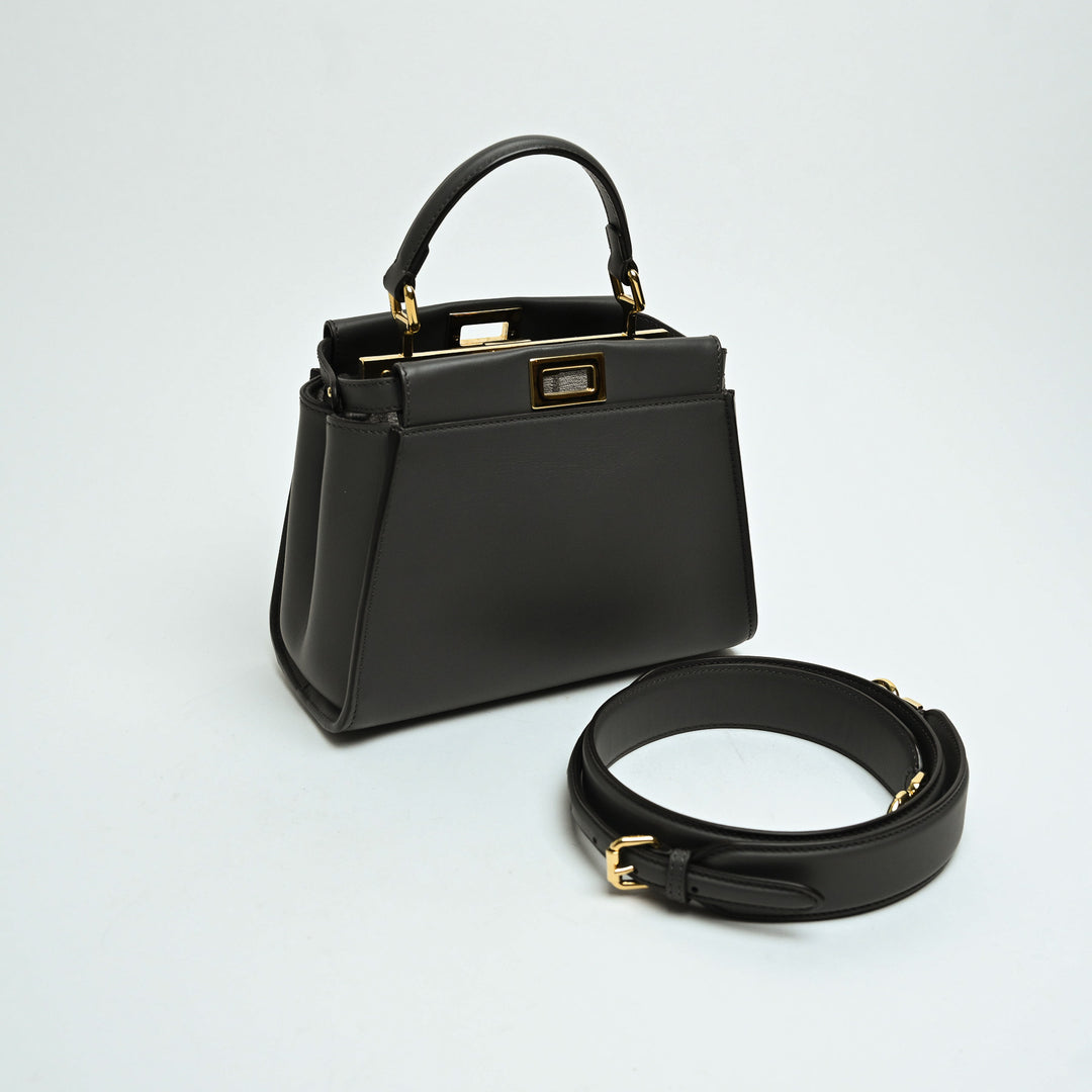 Fendi Grey Nappa Leather Mini Peekaboo Handbag