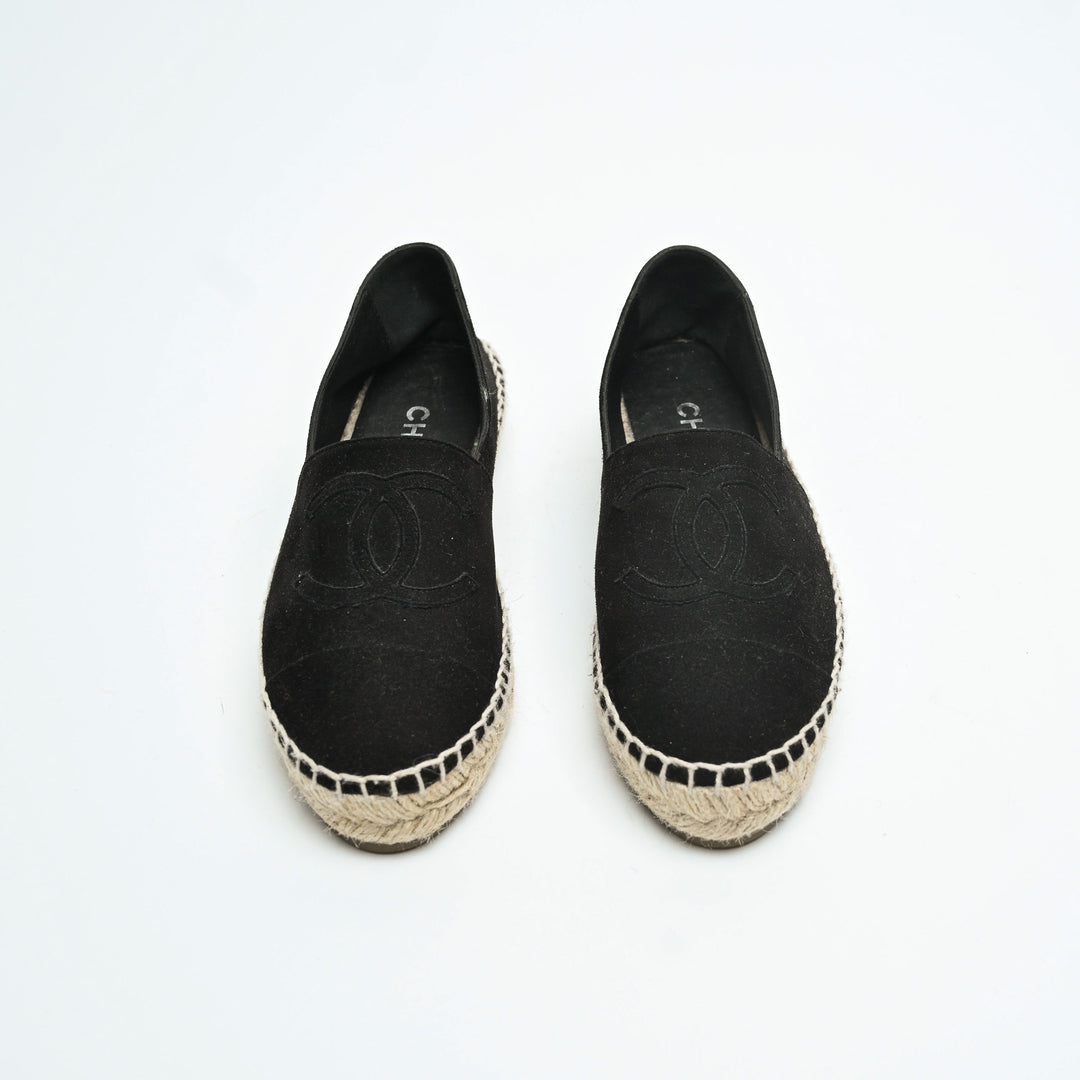 Pre-Loved Chanel™ Black Suede Espadrilles Size 36