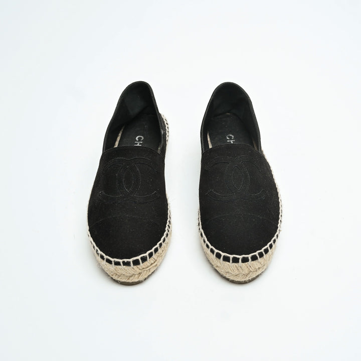 Pre-Loved Chanel™ Black Suede Espadrilles Size 36