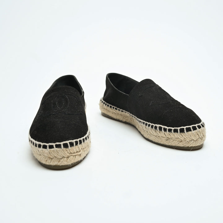 Pre-Loved Chanel™ Black Suede Espadrilles Size 36