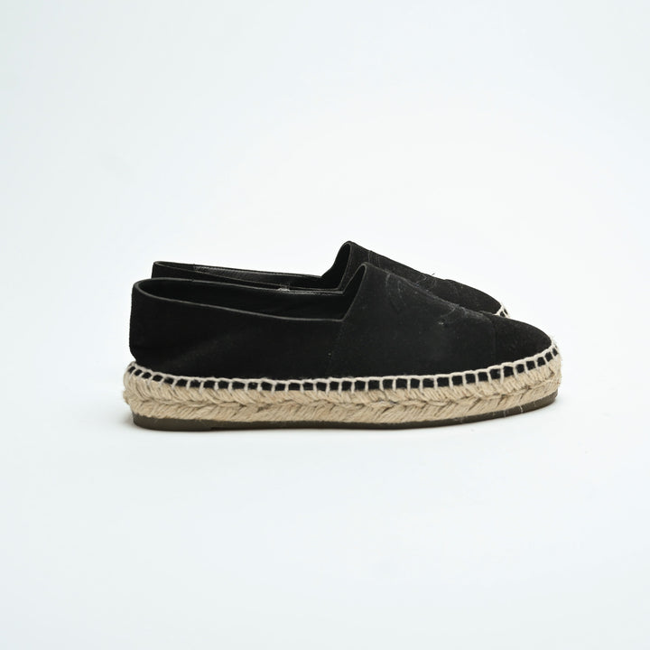 Pre-Loved Chanel™ Black Suede Espadrilles Size 36