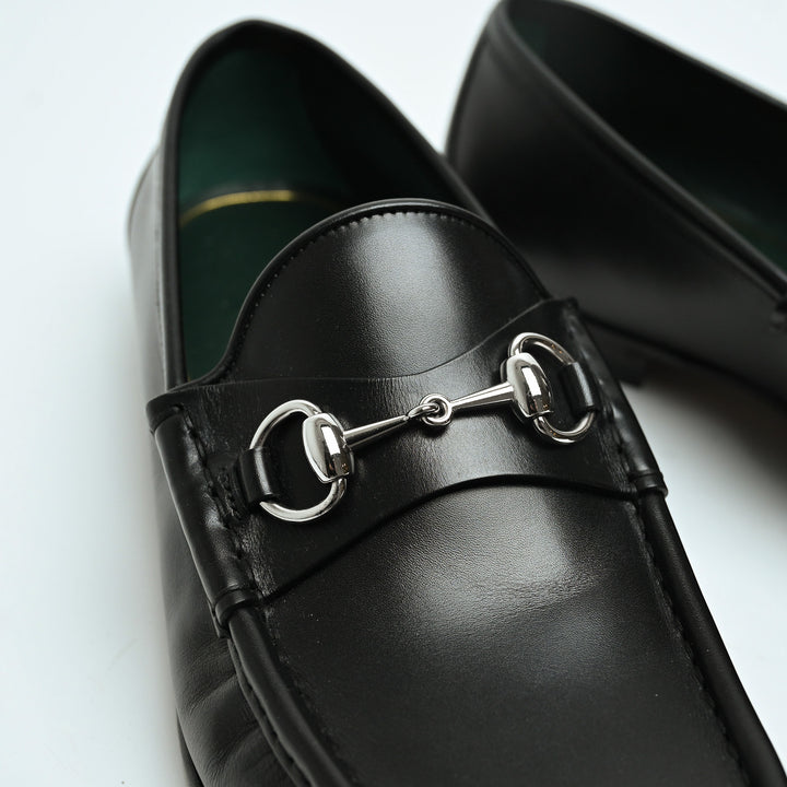Gucci Black Calf Leather 1953 Loafers with Silver Horsebit Size 8.5