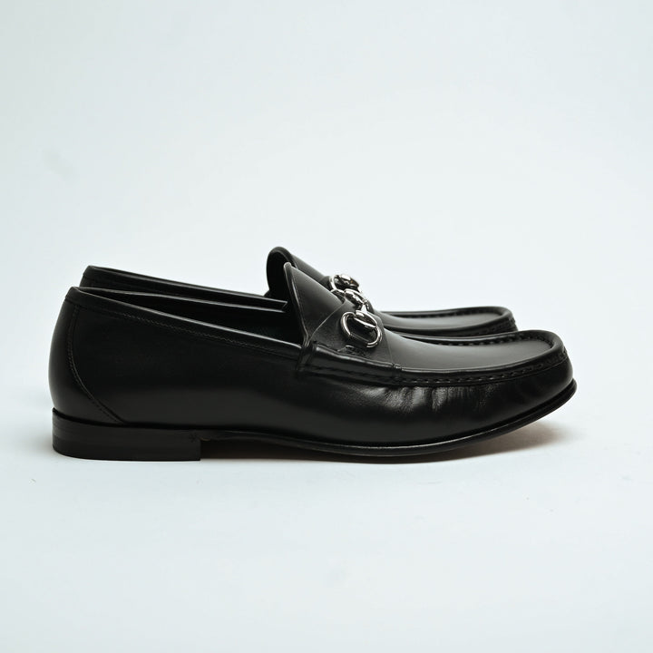 Gucci Black Calf Leather 1953 Loafers with Silver Horsebit Size 8.5
