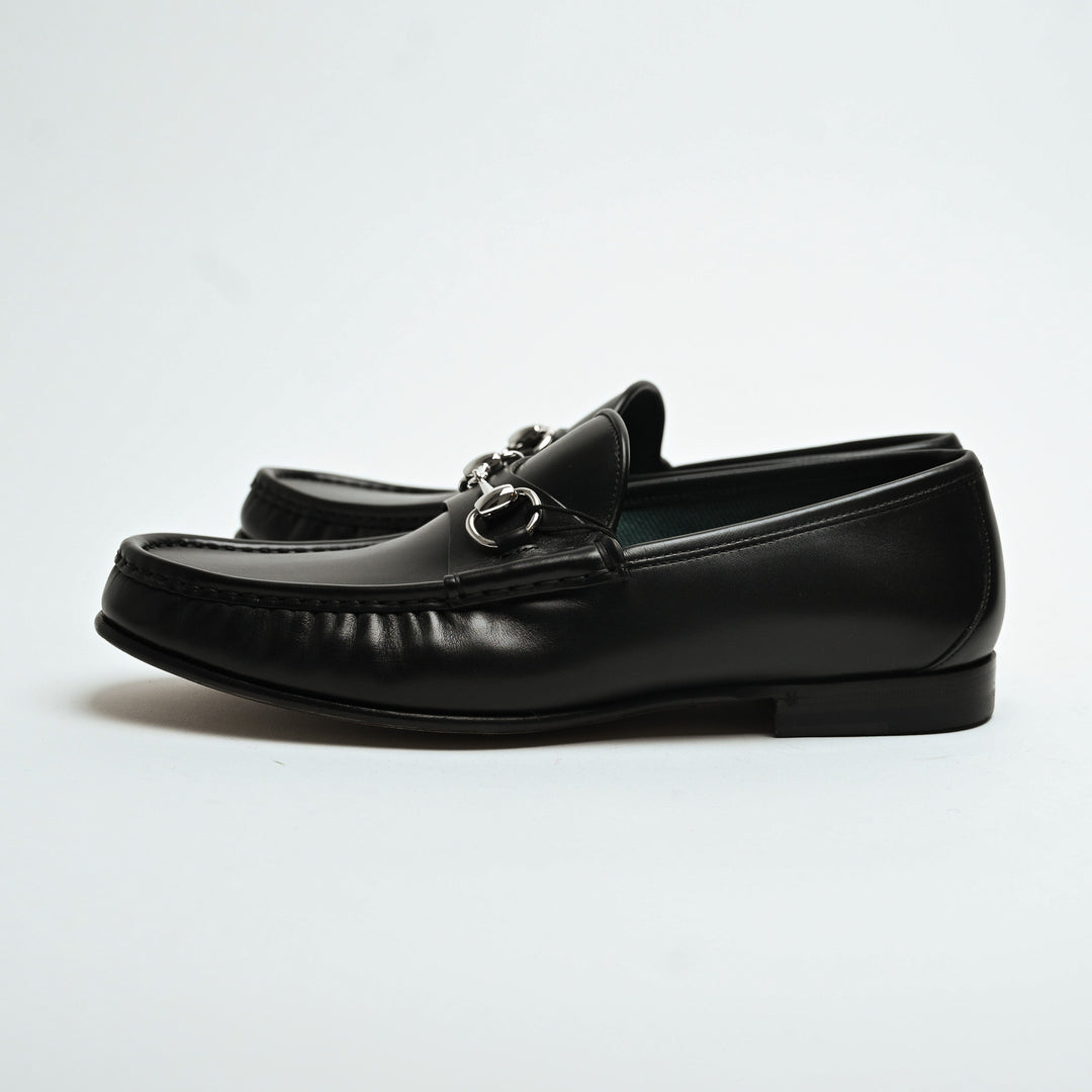 Gucci Black Calf Leather 1953 Loafers with Silver Horsebit Size 8.5