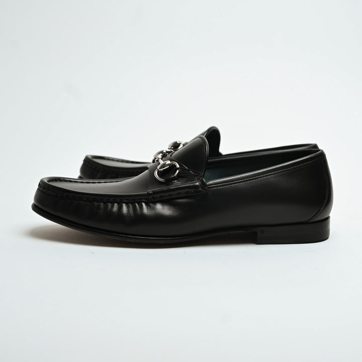 Gucci Black Calf Leather 1953 Loafers with Silver Horsebit Size 8.5