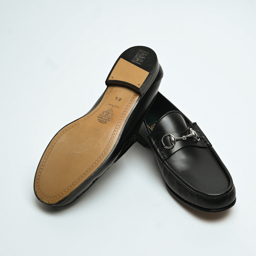 Gucci Black Calf Leather 1953 Loafers with Silver Horsebit Size 8.5
