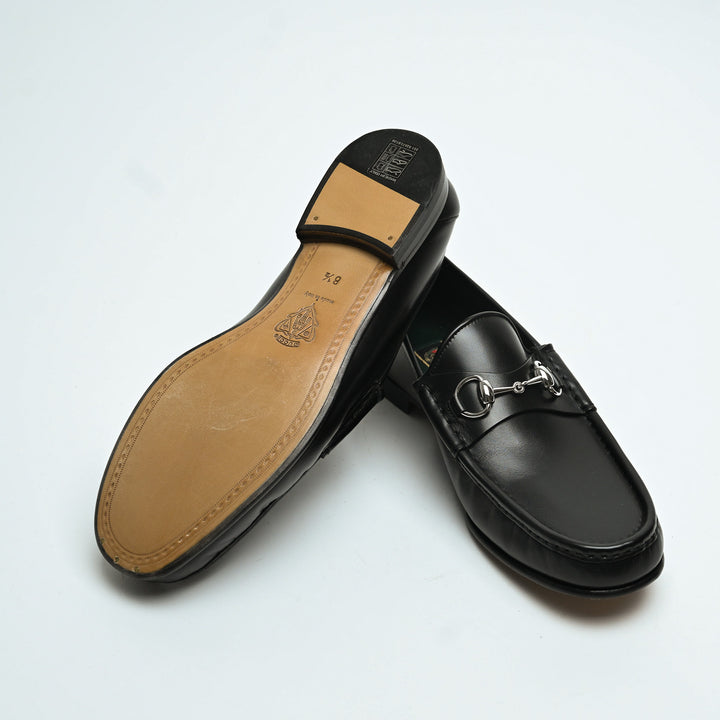 Gucci Black Calf Leather 1953 Loafers with Silver Horsebit Size 8.5
