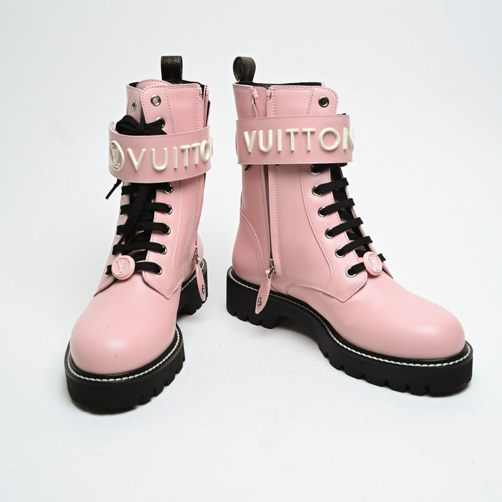 Louis Vuitton Pink Calf Leather Territory Flat Ranger Combat Boots Size 38