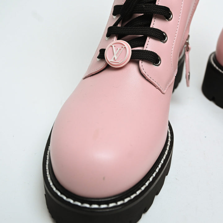 Louis Vuitton Pink Calf Leather Territory Flat Ranger Combat Boots Size 38