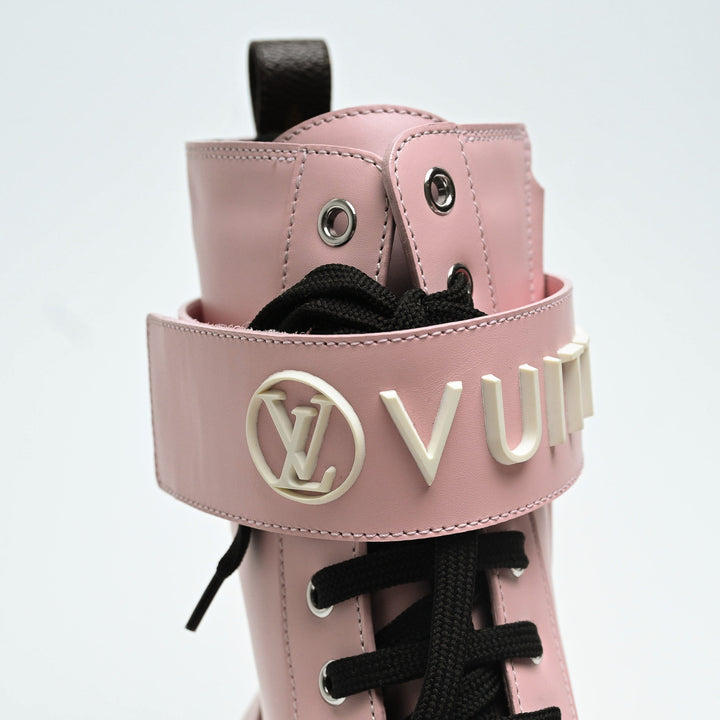 Louis Vuitton Pink Calf Leather Territory Flat Ranger Combat Boots Size 38